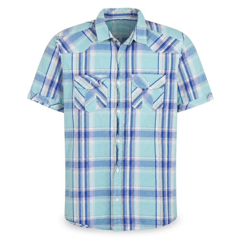 Easy Mens Blue Plaid Cotton  Button-Up Size L Collared