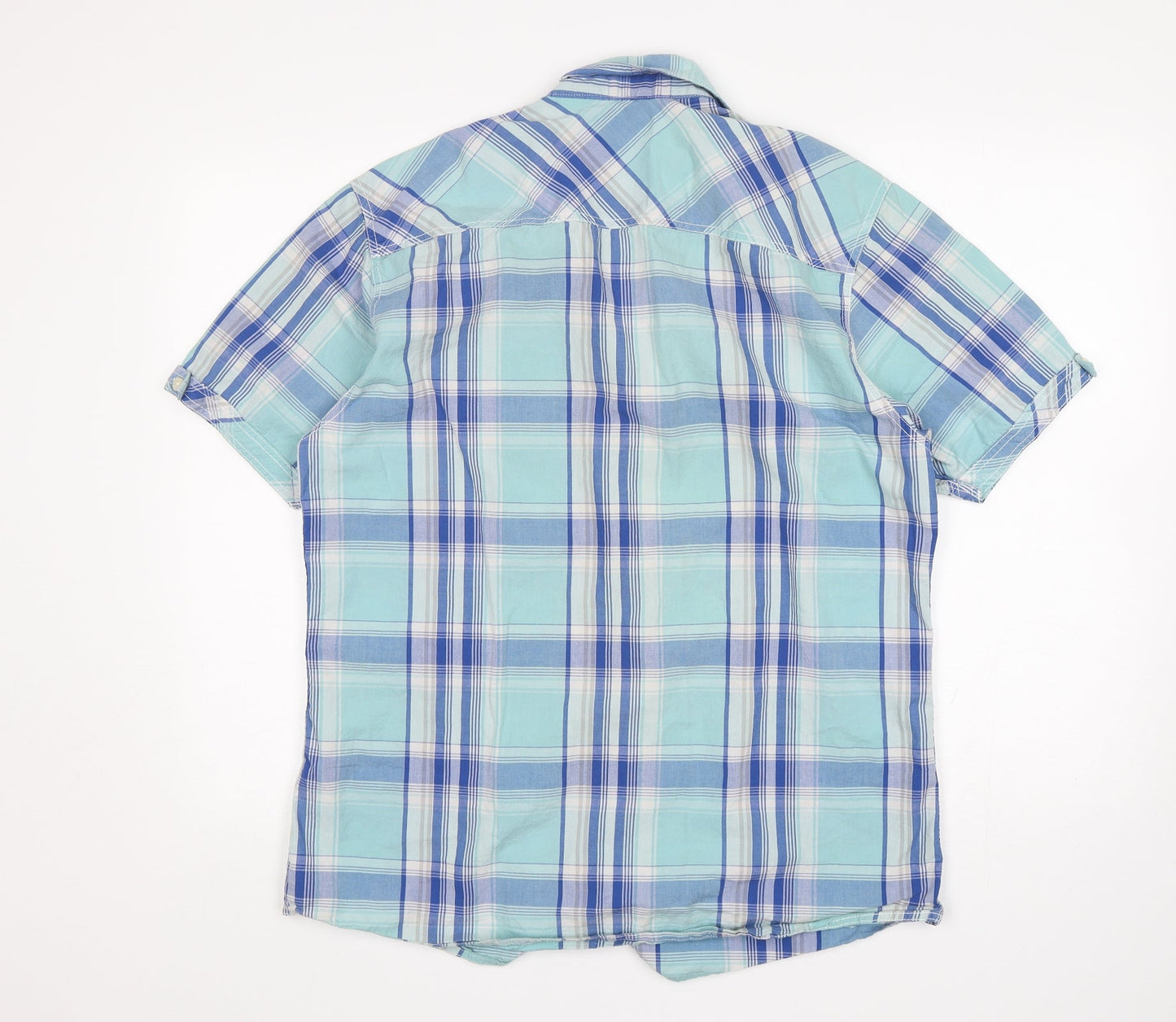 Easy Mens Blue Plaid Cotton  Button-Up Size L Collared