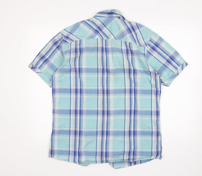Easy Mens Blue Plaid Cotton  Button-Up Size L Collared