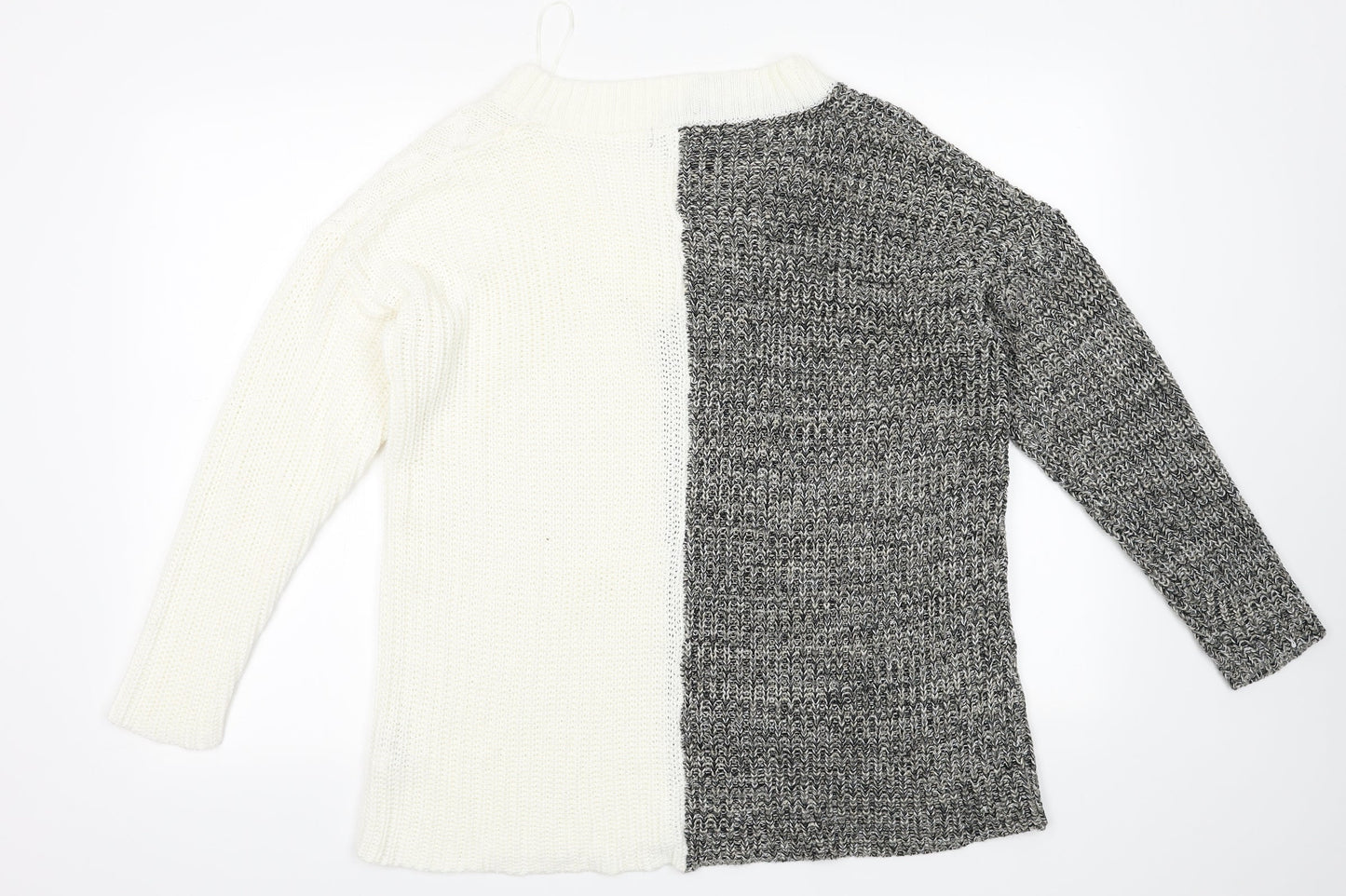 QED London Womens White Striped Acrylic Pullover Sweatshirt Size M  Pullover