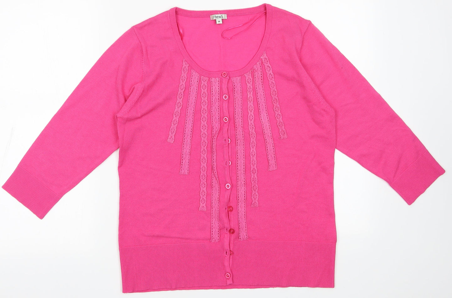 text Womens Pink Crew Neck Fair Isle Viscose Cardigan Jumper Size M
