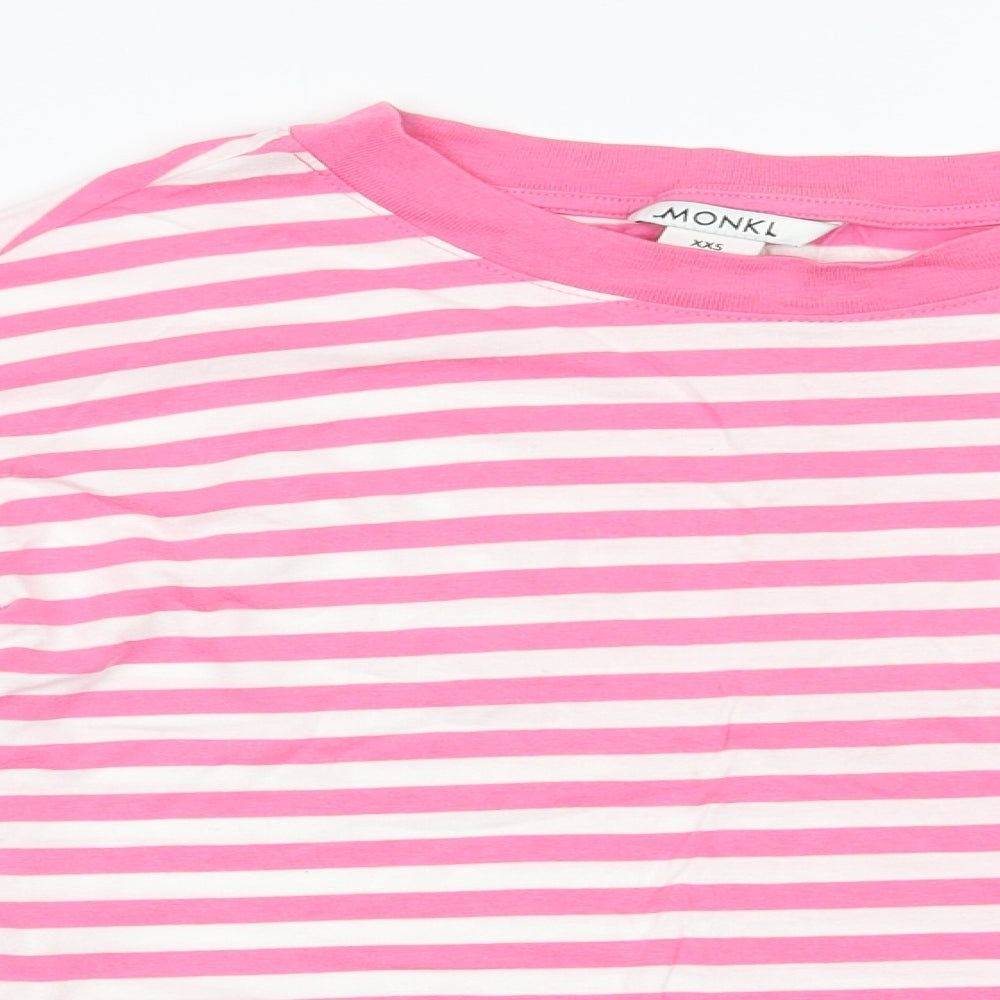 MONKL Womens Pink Striped Cotton Pullover Sweatshirt Size 2XS  Pullover