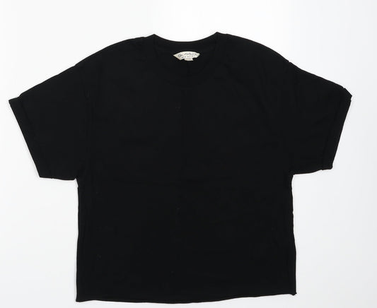 Miss Selfridge Womens Black  Cotton Cropped T-Shirt Size 8 Crew Neck