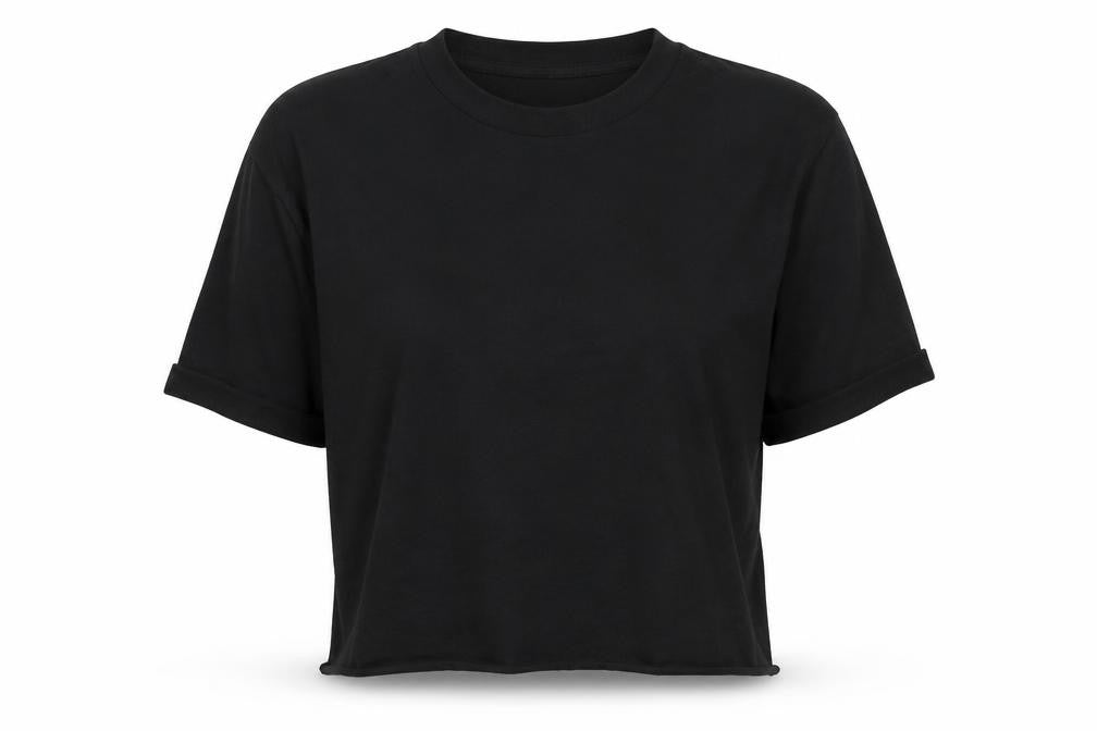 Miss Selfridge Womens Black  Cotton Cropped T-Shirt Size 8 Crew Neck