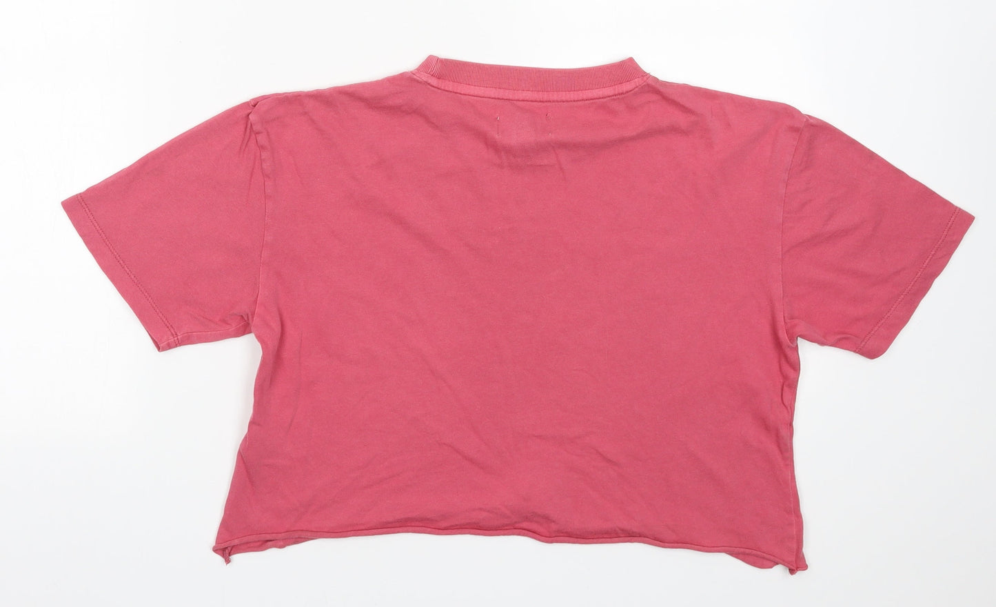 Topshop Womens Pink  Cotton Cropped T-Shirt Size XS Crew Neck