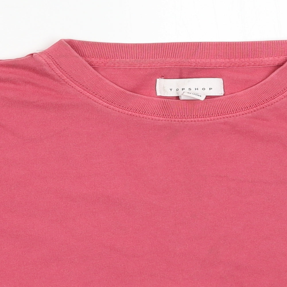 Topshop Womens Pink  Cotton Cropped T-Shirt Size XS Crew Neck