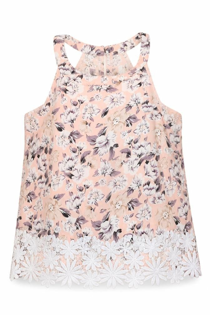 PARISIAN SIGNATURE Womens Pink Floral Polyester Basic Blouse Size 16 Crew Neck