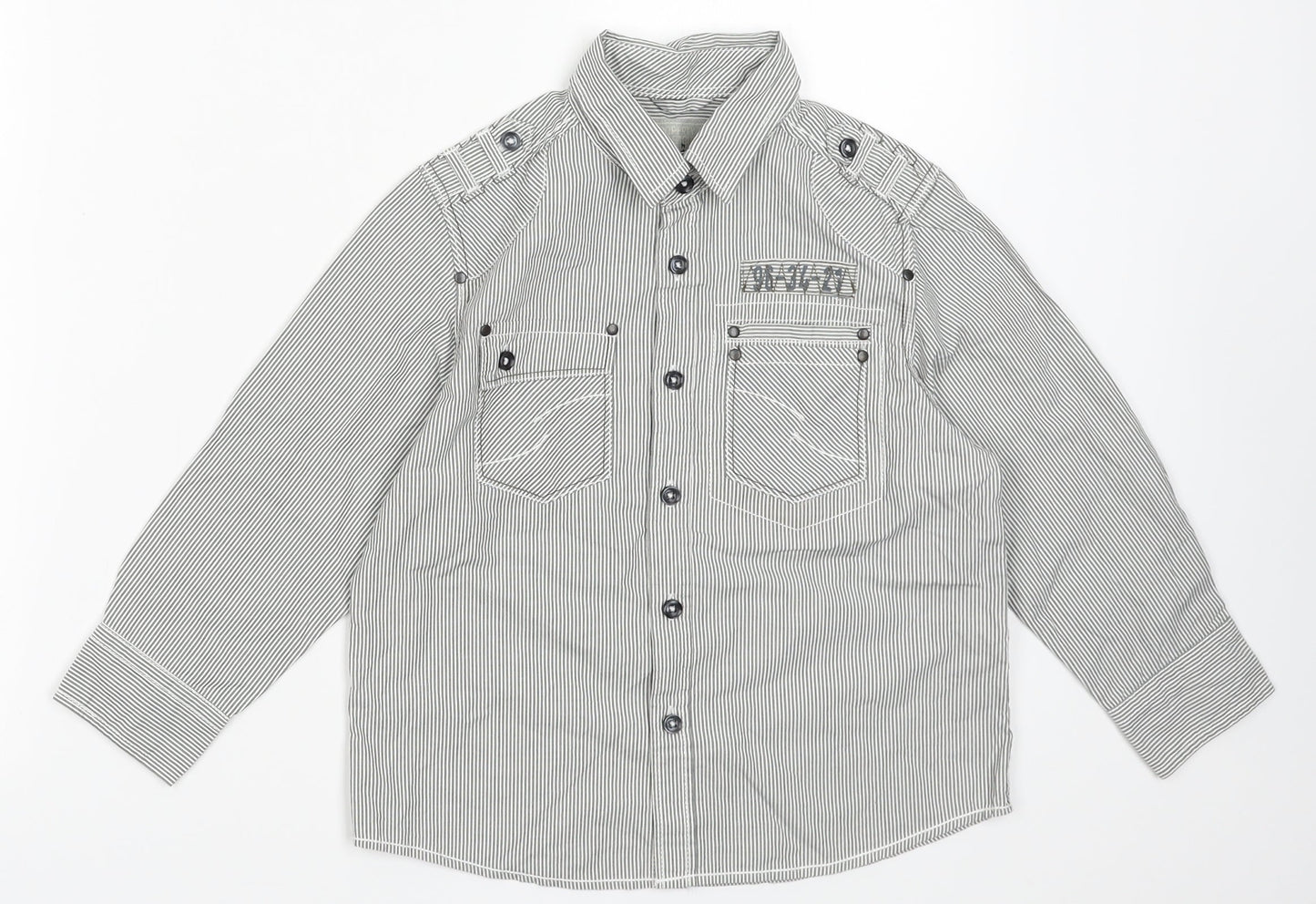 NEXT Boys Grey Striped Cotton Basic Button-Up Size 5 Years Collared Button