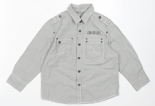 NEXT Boys Grey Striped Cotton Basic Button-Up Size 5 Years Collared Button