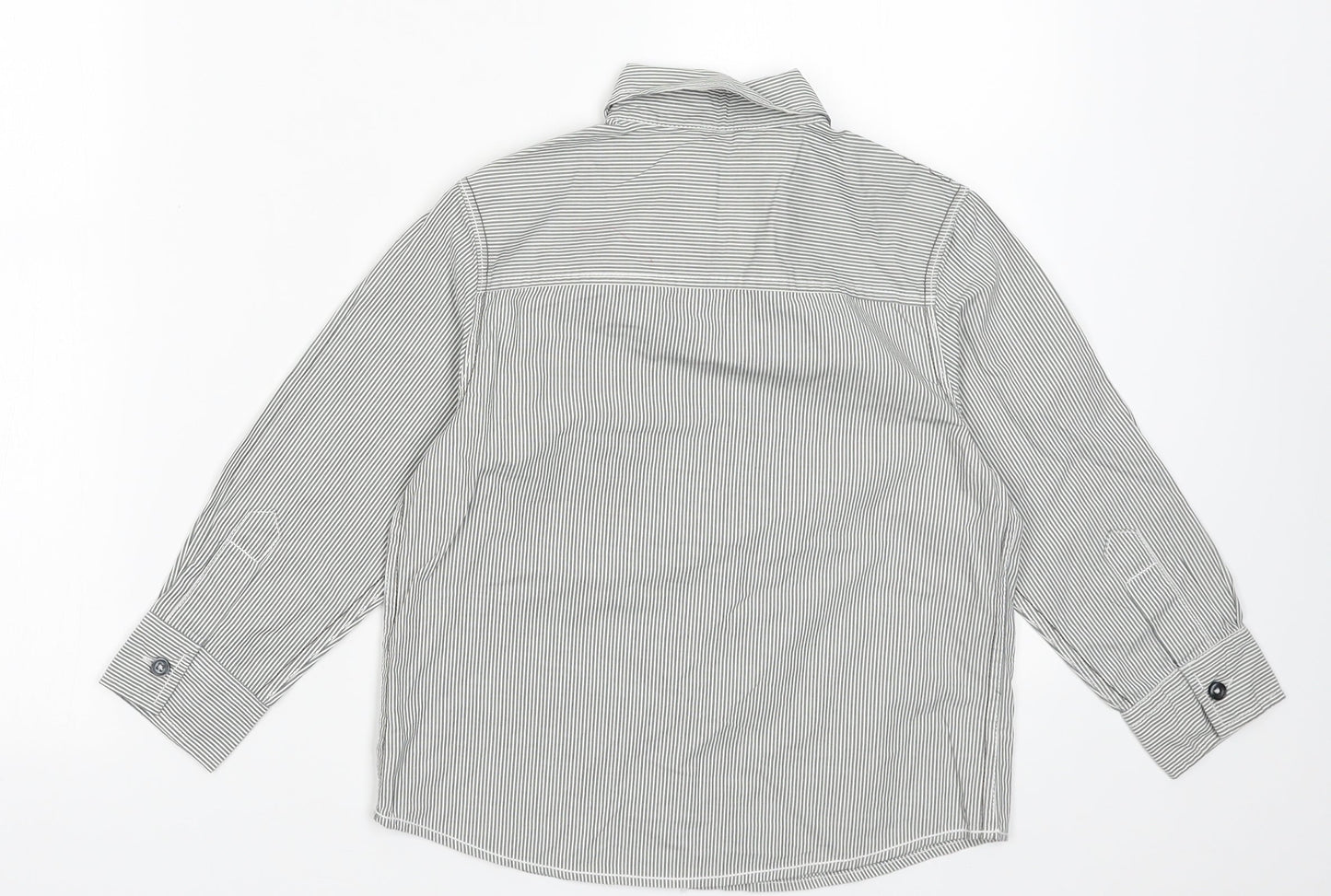 NEXT Boys Grey Striped Cotton Basic Button-Up Size 5 Years Collared Button