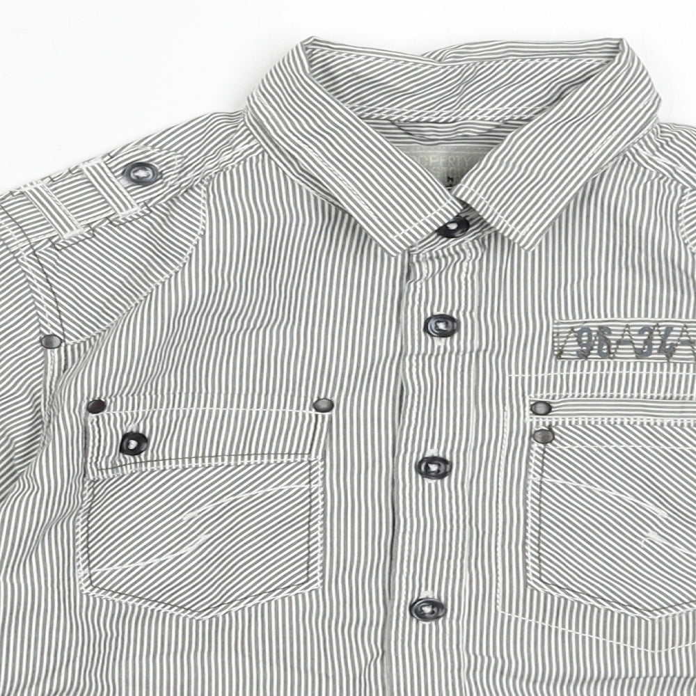 NEXT Boys Grey Striped Cotton Basic Button-Up Size 5 Years Collared Button