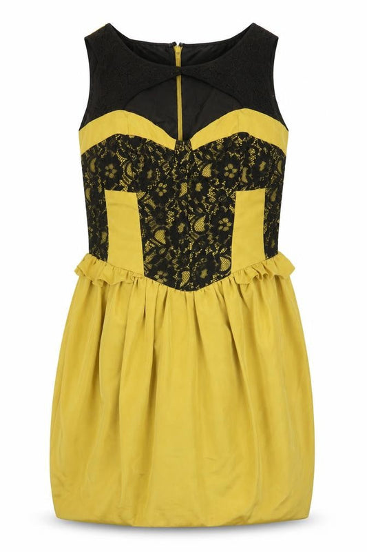 Dorothy Perkins Womens Yellow  Polyester Shift  Size 12  Round Neck Zip - Lace Detail