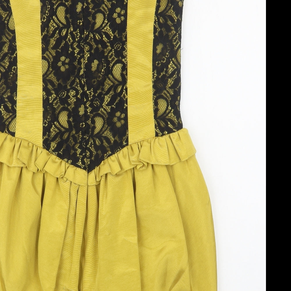 Dorothy Perkins Womens Yellow  Polyester Shift  Size 12  Round Neck Zip - Lace Detail