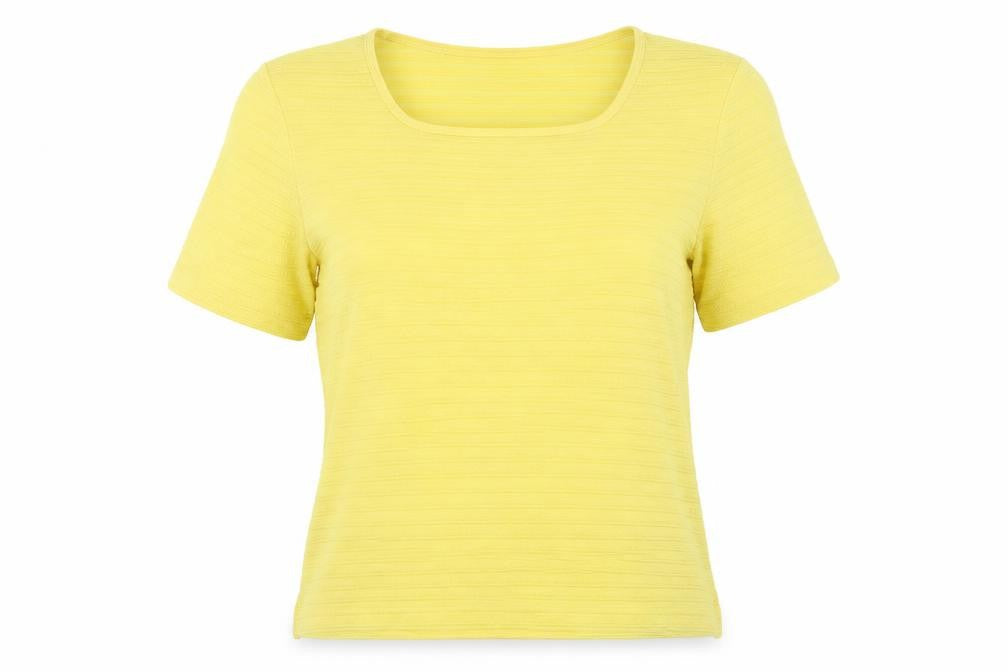 Platinum Womens Yellow  Polyester Basic Blouse Size M Crew Neck