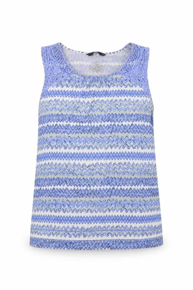 Bonmarché Womens Blue Geometric Polyester Basic Blouse Size 16 Round Neck