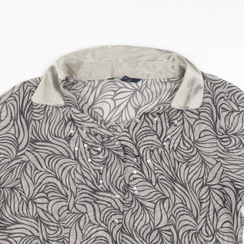 Debenhams Womens Grey Geometric Polyester Basic Button-Up Size 16 Collared