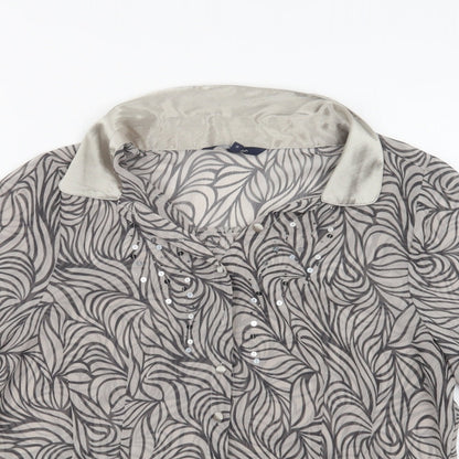 Debenhams Womens Grey Geometric Polyester Basic Button-Up Size 16 Collared