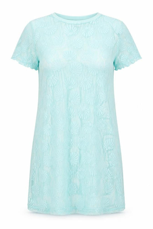 Primark Womens Blue  Polyester T-Shirt Dress  Size S  Round Neck Pullover - Shell Print Beach Cover Up