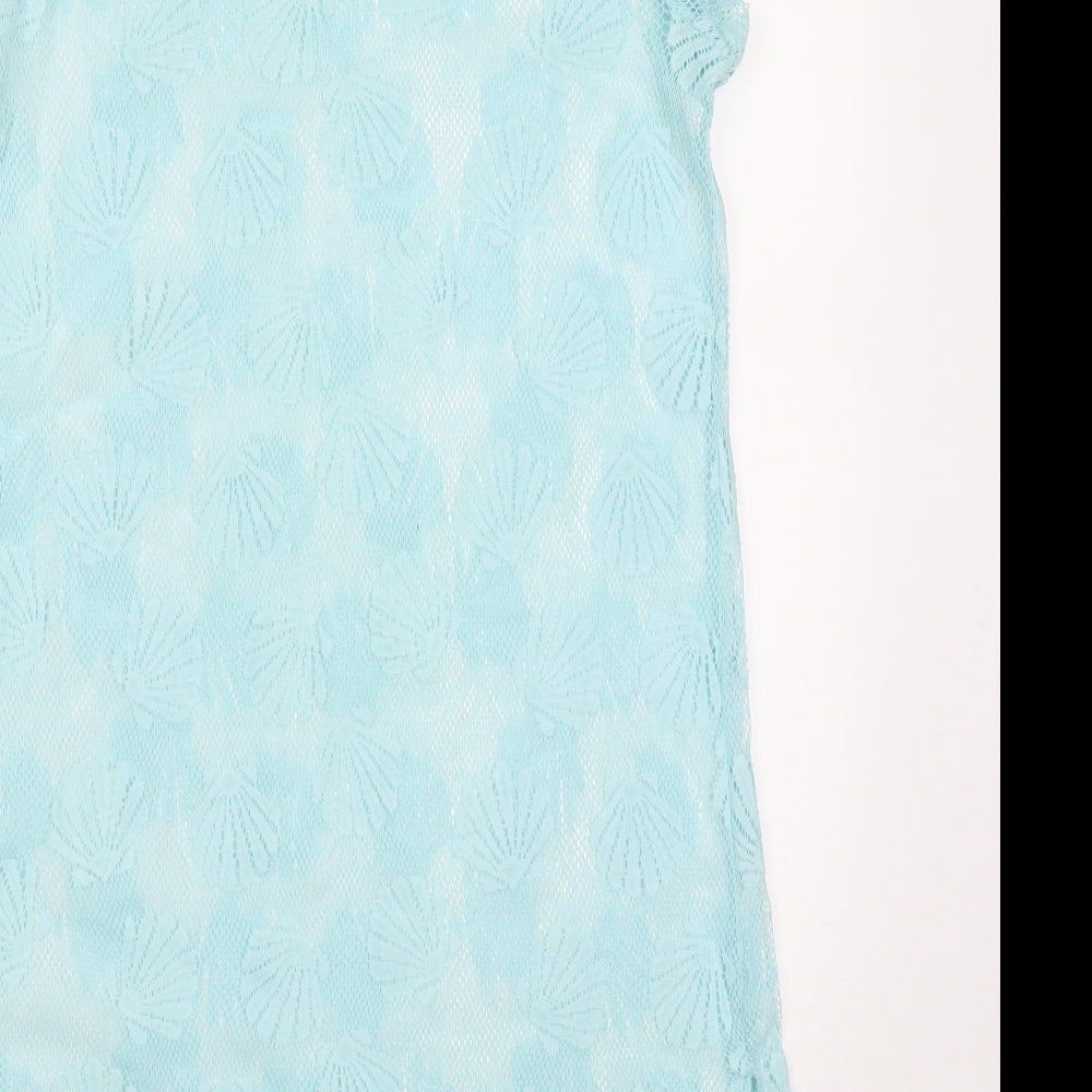 Primark Womens Blue  Polyester T-Shirt Dress  Size S  Round Neck Pullover - Shell Print Beach Cover Up