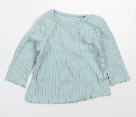 George Girls Blue  Cotton Basic T-Shirt Size 3-6 Months Round Neck Pullover
