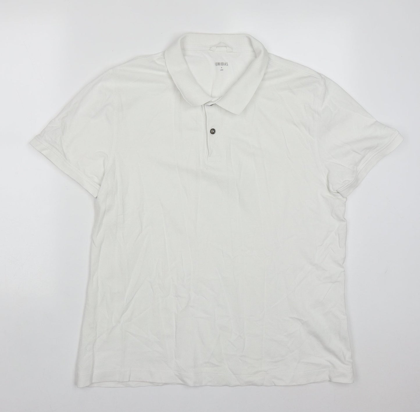 Un Bias Mens White  Cotton  Polo Size L Collared Pullover