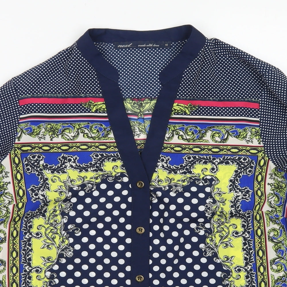 NEXT Womens Blue Polka Dot Polyester Basic Blouse Size 10 Round Neck