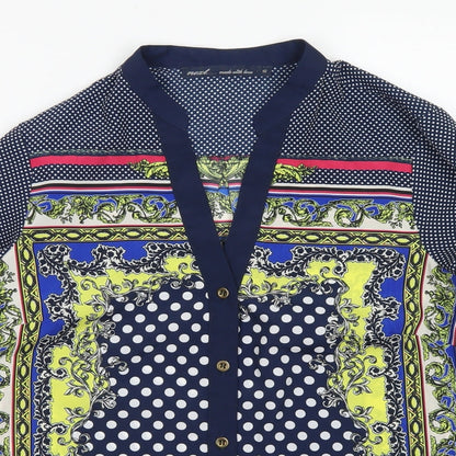 Next Womens Blue Polka Dot Polyester Basic Blouse Size 10 Round Neck