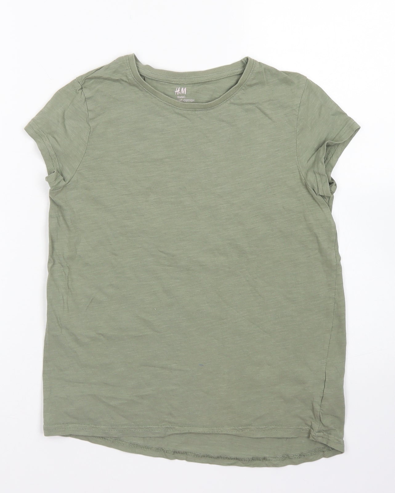 H&M Girls Green  Cotton Basic T-Shirt Size 8-9 Years Crew Neck