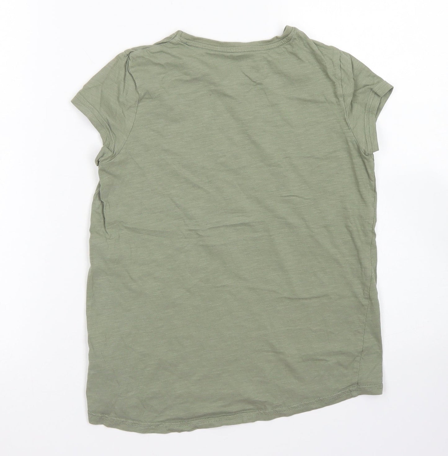 H&M Girls Green  Cotton Basic T-Shirt Size 8-9 Years Crew Neck