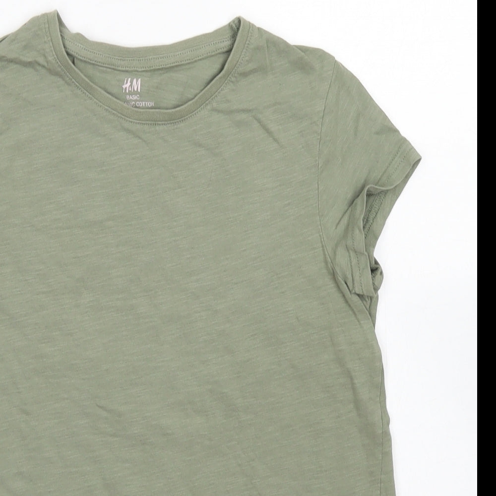 H&M Girls Green  Cotton Basic T-Shirt Size 8-9 Years Crew Neck