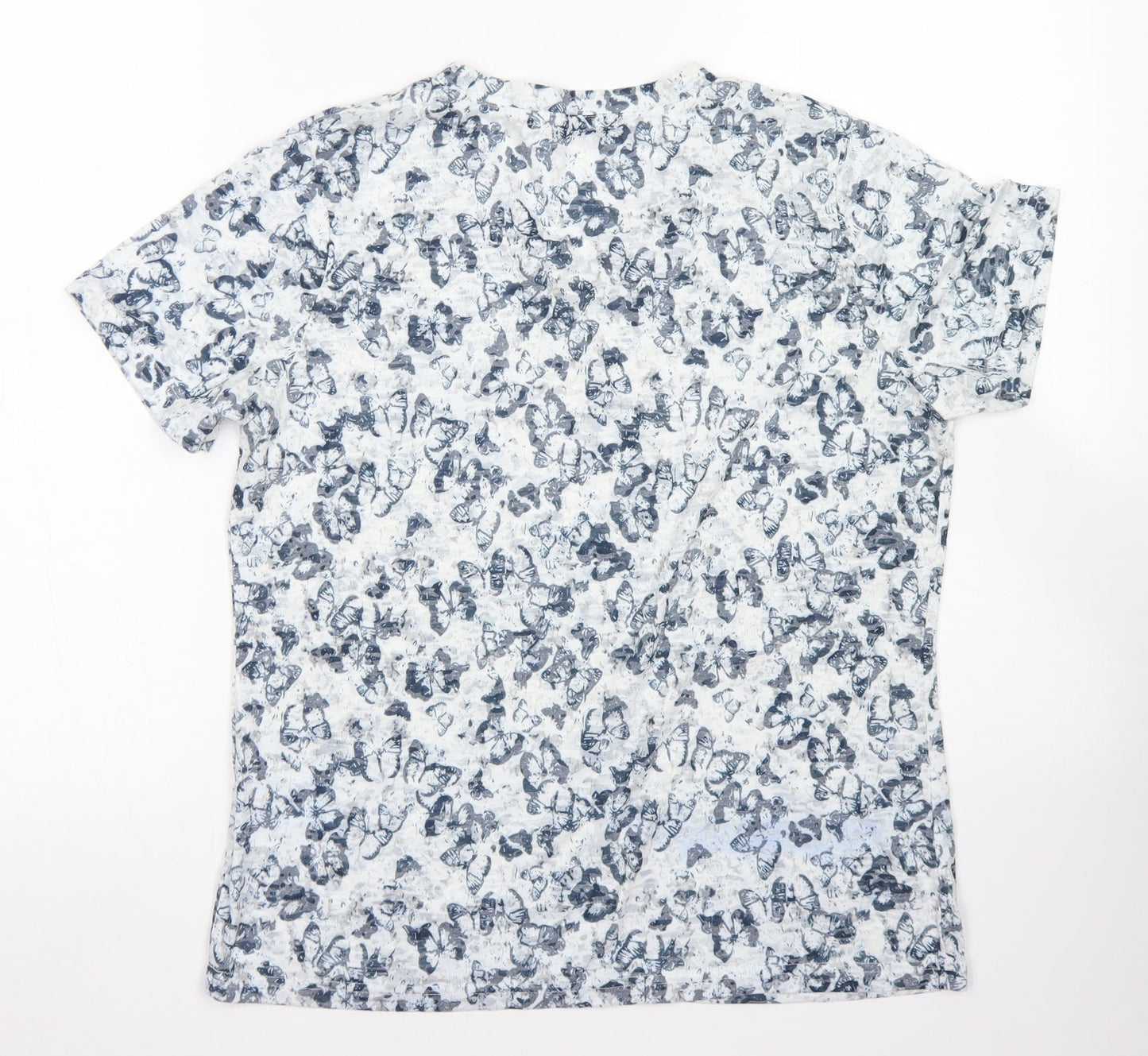 Cerulean Collection Womens Blue Floral Polyester Basic T-Shirt Size L Round Neck - Butterfly print
