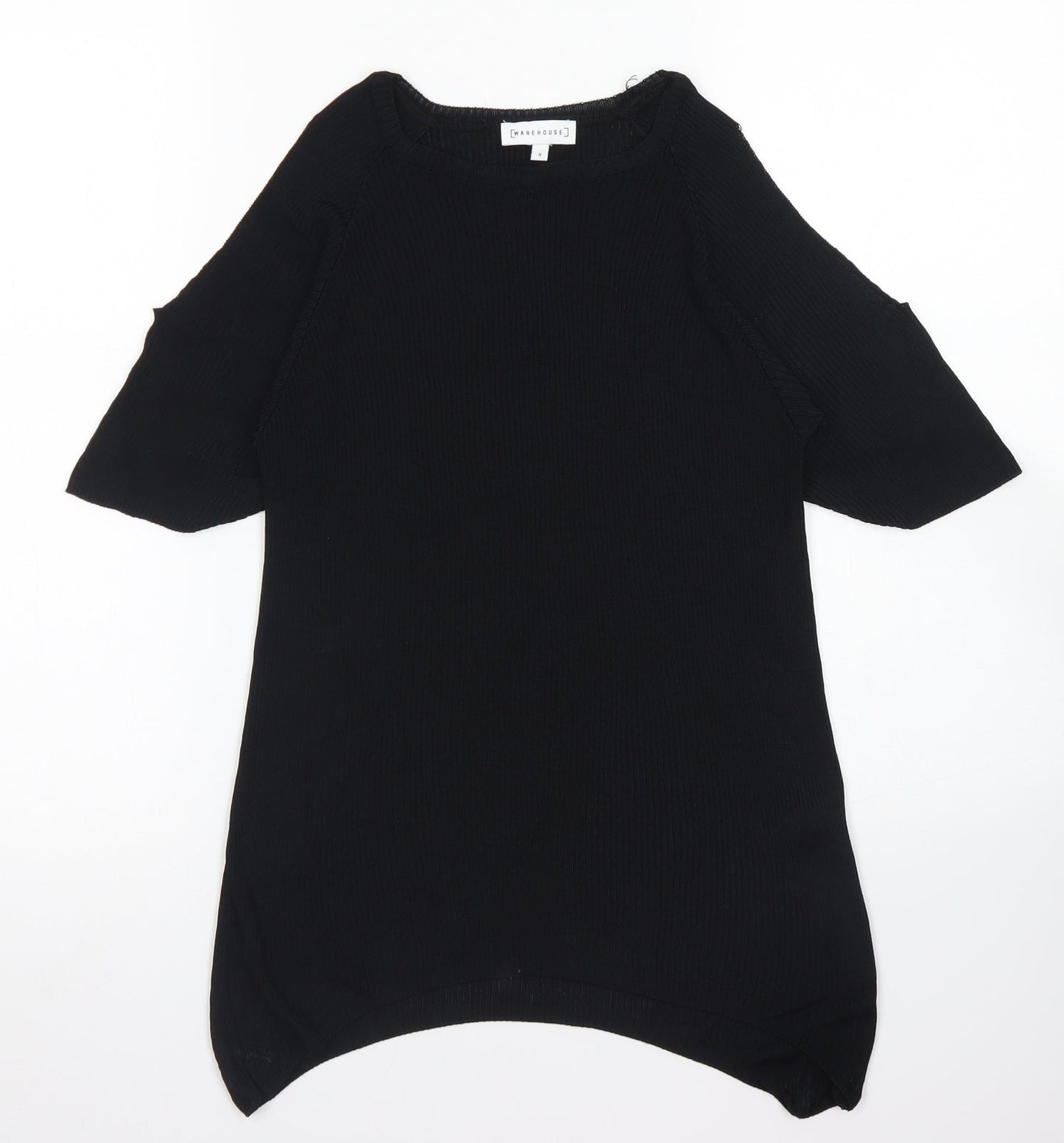 Warehouse Womens Black  Viscose Basic Blouse Size 8 Crew Neck