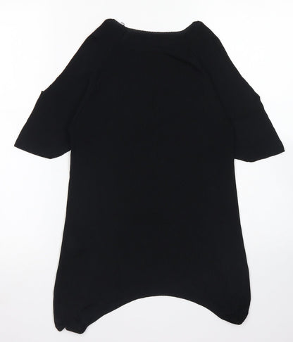 Warehouse Womens Black  Viscose Basic Blouse Size 8 Crew Neck