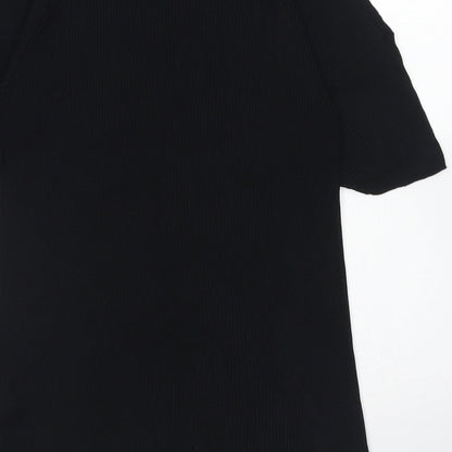 Warehouse Womens Black  Viscose Basic Blouse Size 8 Crew Neck
