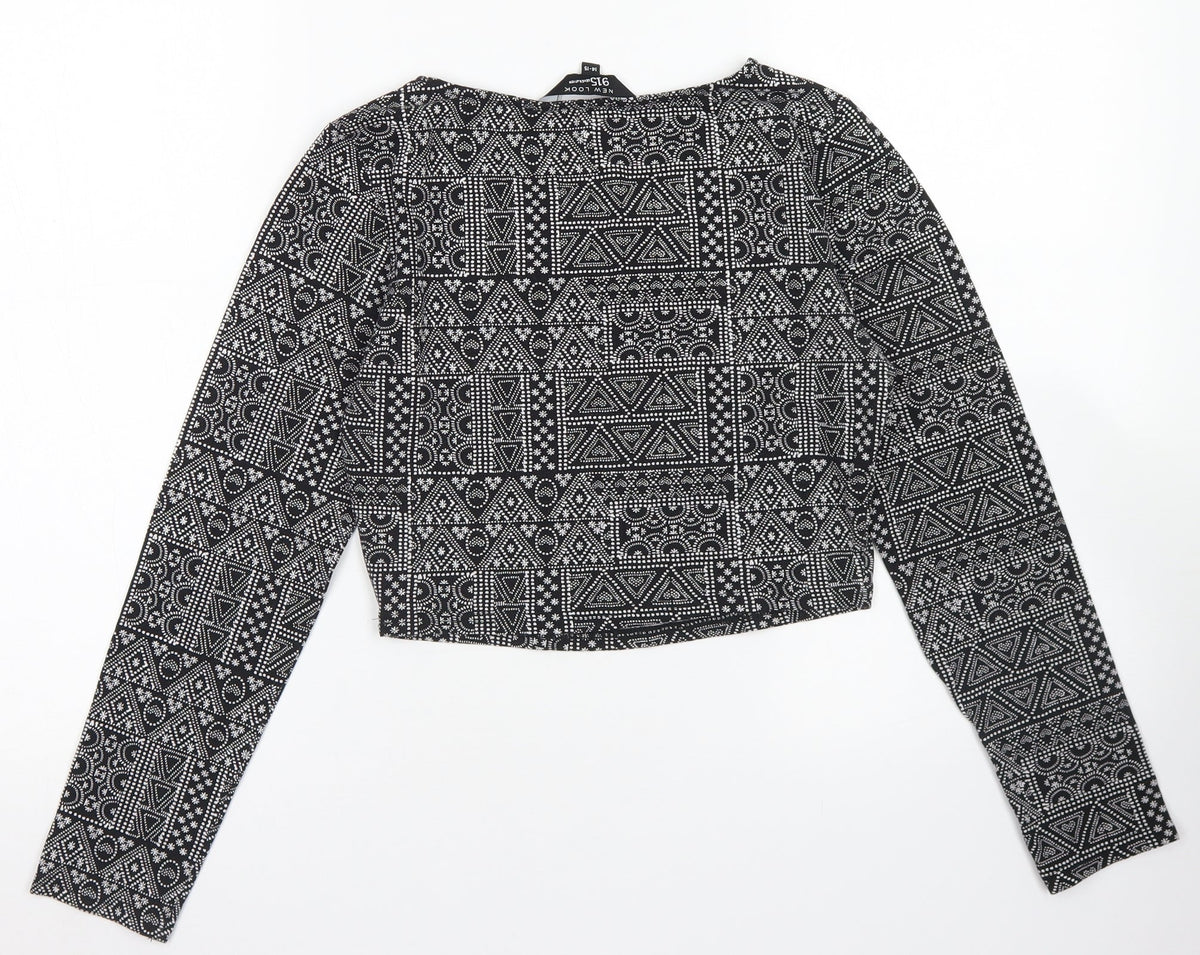 915 Generation Girls Black Geometric Cotton Cropped T-Shirt Size 14-15 Years Crew Neck