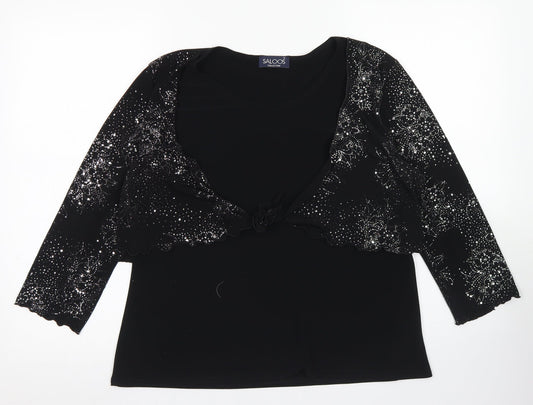 Saloos Womens Black  Polyester Basic Blouse Size L Round Neck