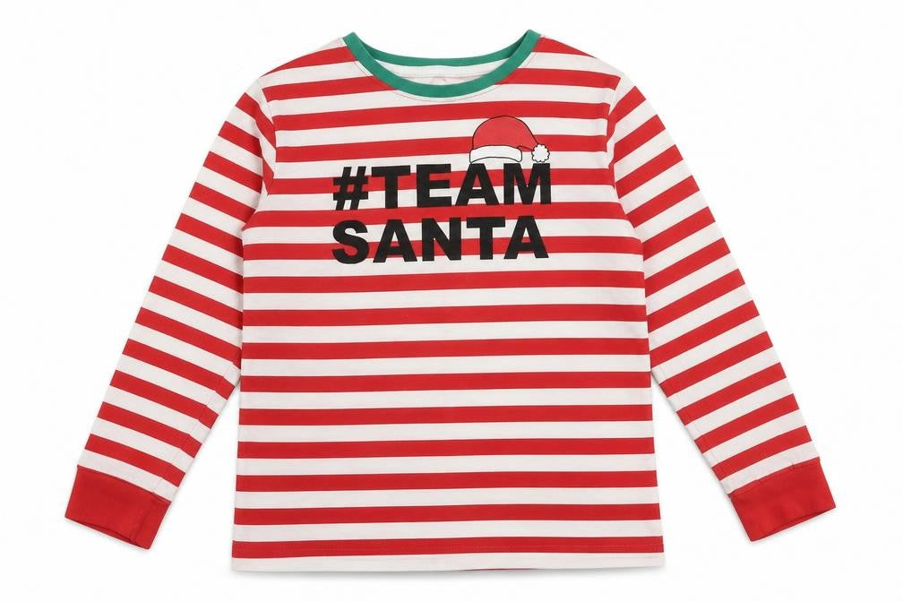 Made By Elves Boys Red Striped Cotton Basic Casual Size 7-8 Years Crew Neck Pullover - Team Santa