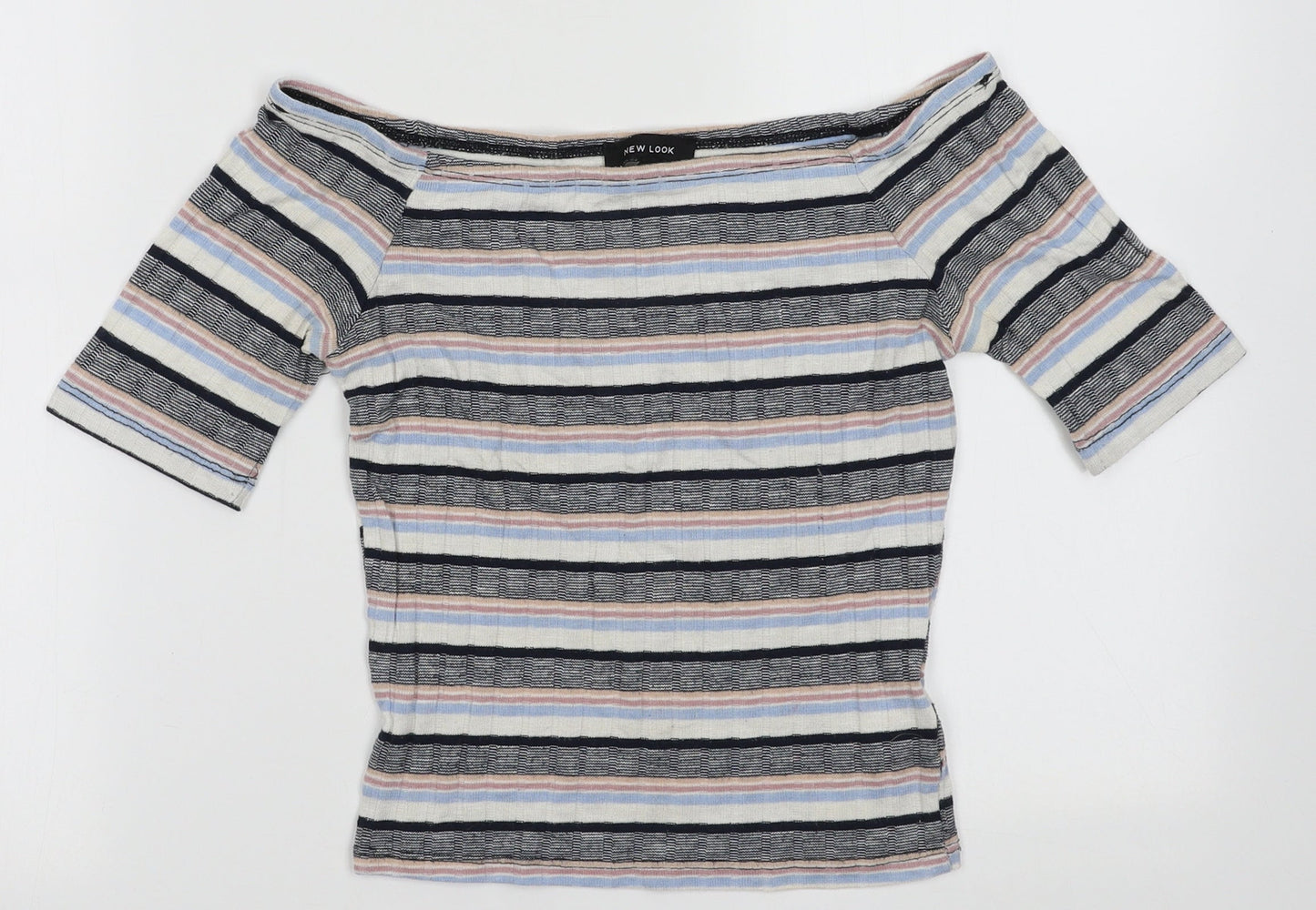 New Look Womens Multicoloured Striped Polyester Tunic T-Shirt Size 8 Off the Shoulder