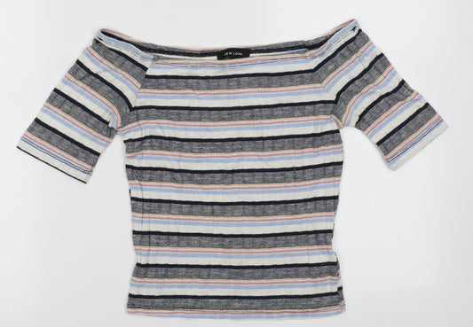 New Look Womens Multicoloured Striped Polyester Tunic T-Shirt Size 8 Off the Shoulder