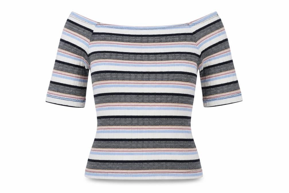 New Look Womens Multicoloured Striped Polyester Tunic T-Shirt Size 8 Off the Shoulder