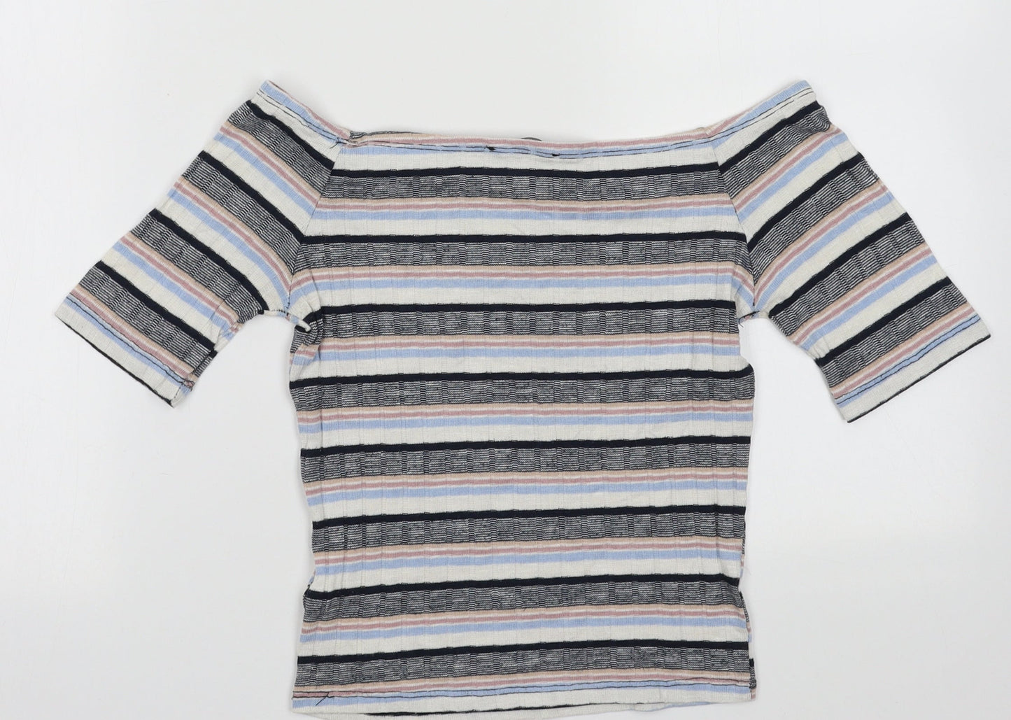 New Look Womens Multicoloured Striped Polyester Tunic T-Shirt Size 8 Off the Shoulder