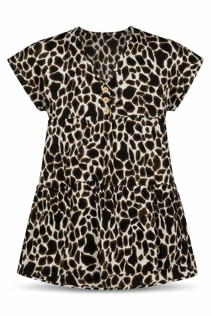 influence Womens Brown Animal Print Polyester A-Line  Size 12  V-Neck Pullover