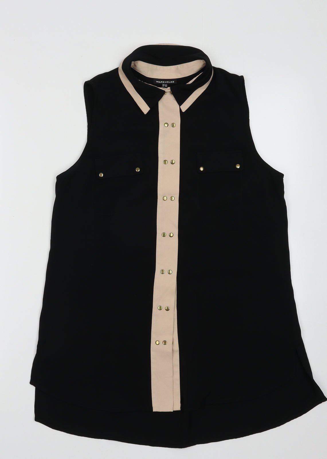 Warehouse Womens Black  Polyester Basic Button-Up Size 10 Collared
