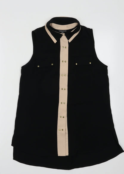 Warehouse Womens Black  Polyester Basic Button-Up Size 10 Collared