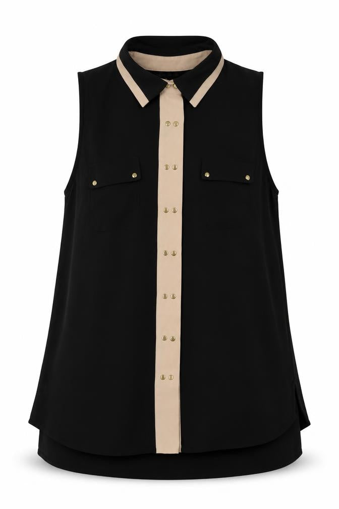 Warehouse Womens Black  Polyester Basic Button-Up Size 10 Collared