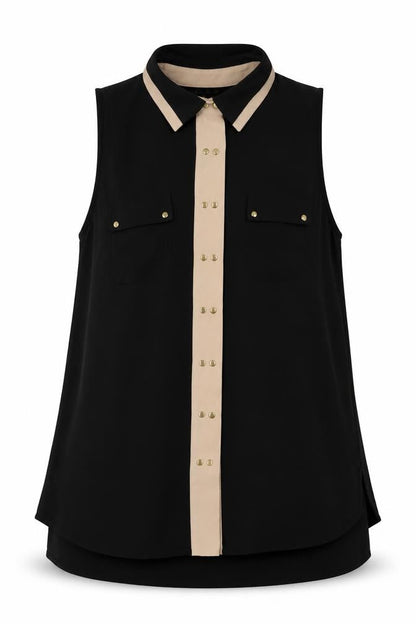 Warehouse Womens Black  Polyester Basic Button-Up Size 10 Collared