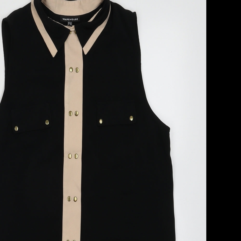 Warehouse Womens Black  Polyester Basic Button-Up Size 10 Collared