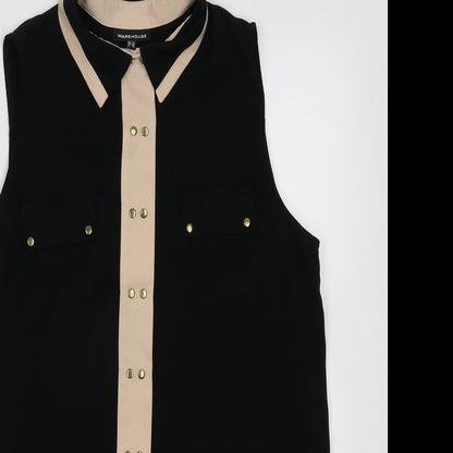 Warehouse Womens Black  Polyester Basic Button-Up Size 10 Collared