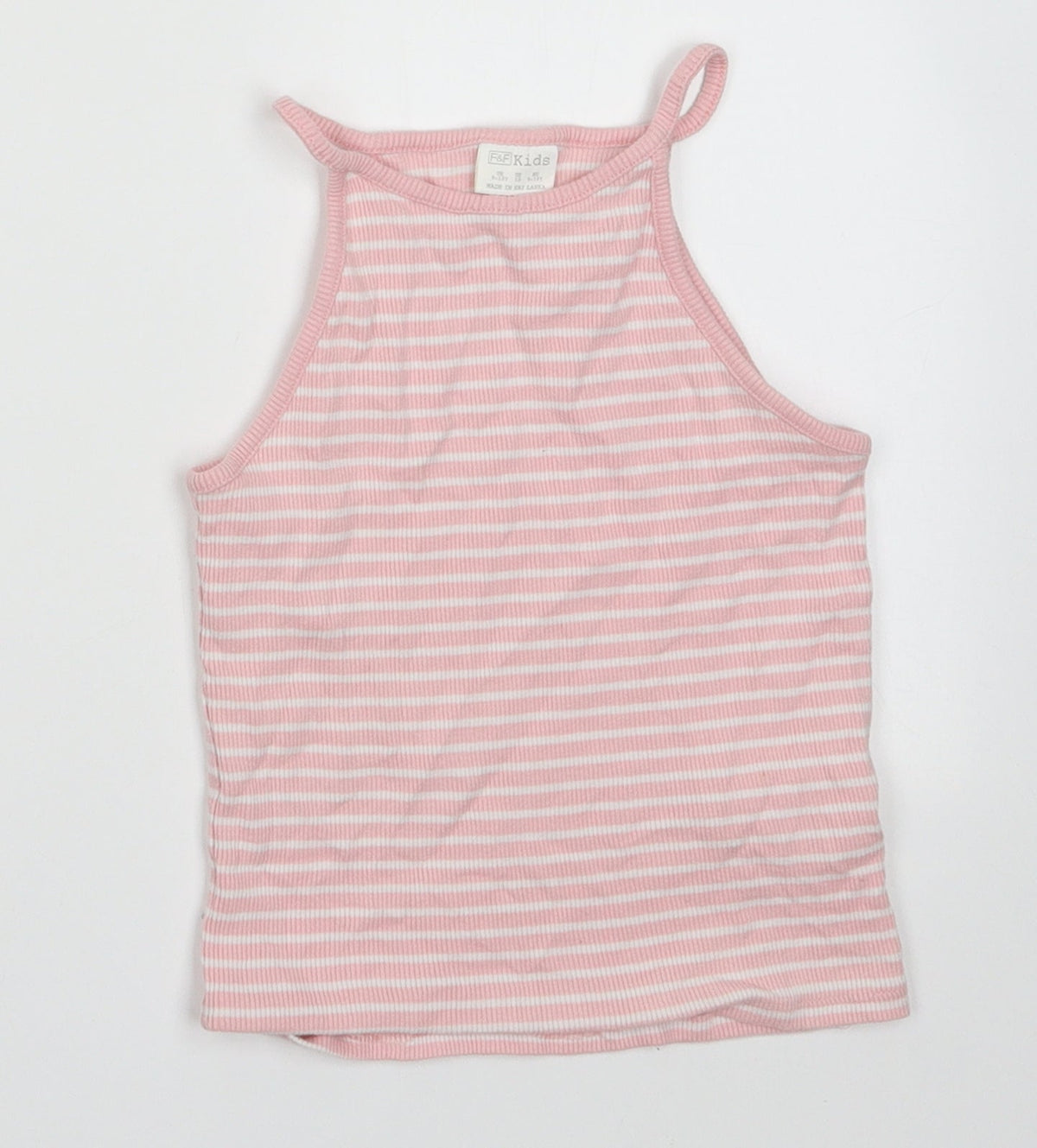 F&F Girls Pink Striped Cotton Basic Tank Size 8-9 Years Square Neck Pullover