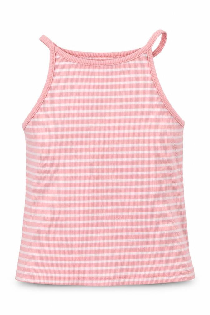 F&F Girls Pink Striped Cotton Basic Tank Size 8-9 Years Square Neck Pullover